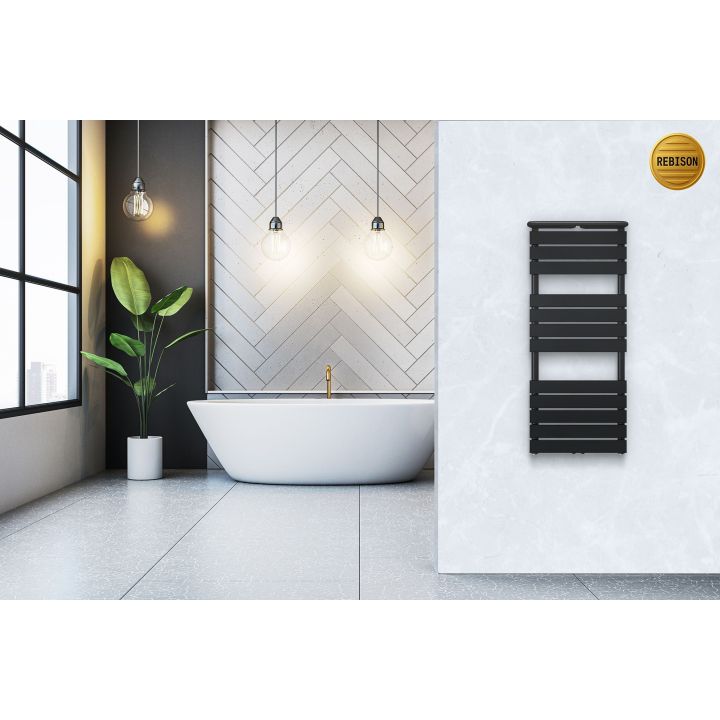 Grzejnik łazienkowy Mila 1200x500 czarny z półką grzewczą 13