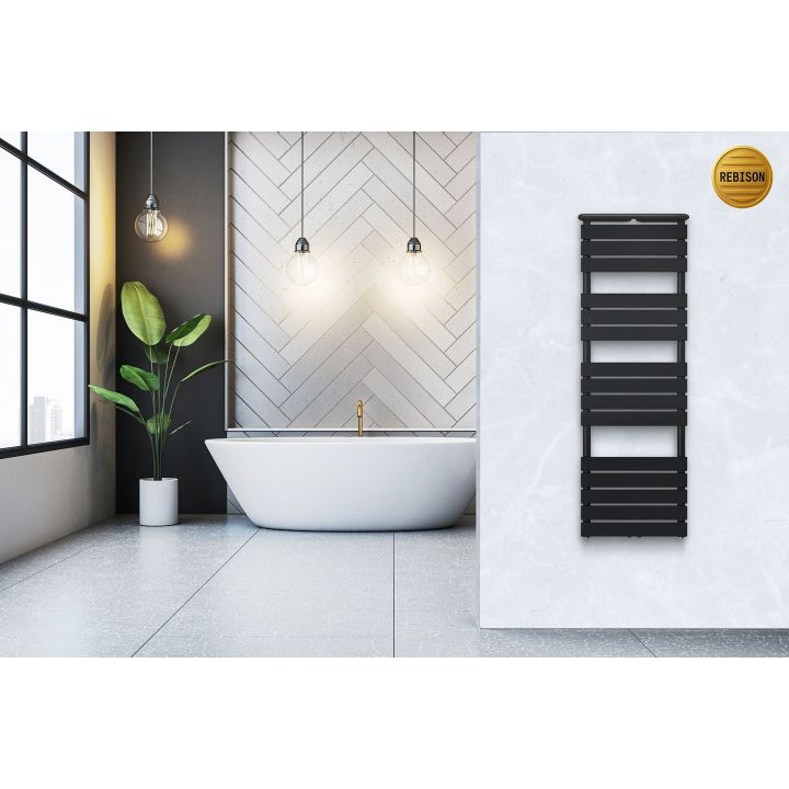 Grzejnik łazienkowy Mila 1500x500 czarny z półką grzewczą 13