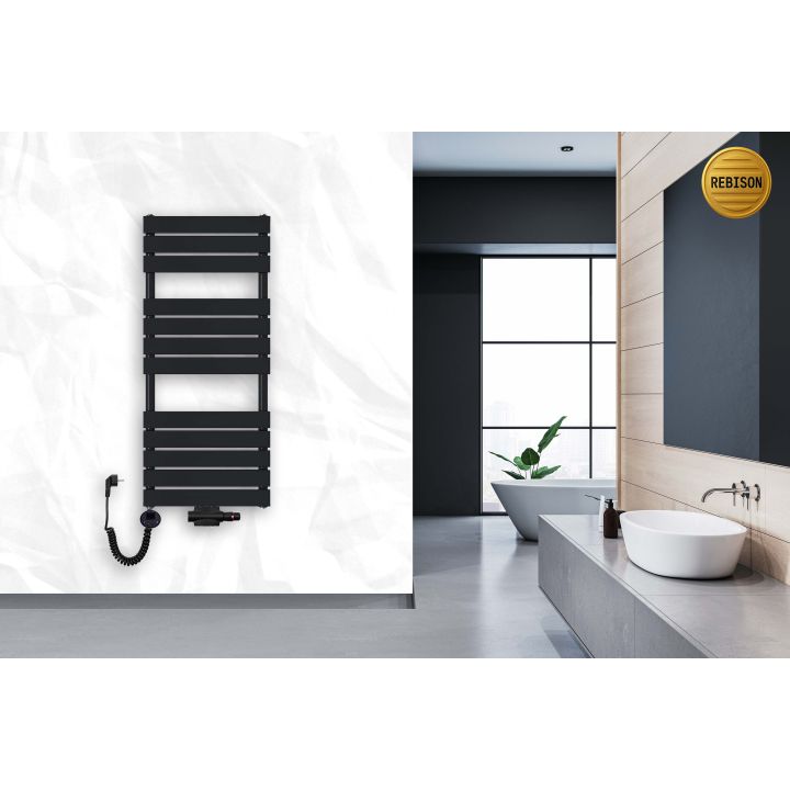 Grzejnik łazienkowy wodno-elektryczny Mila 1200x500 czarny