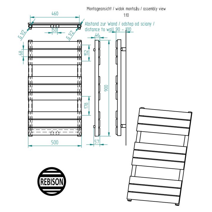 Grzejnik łazienkowy Mila 900x500 antracyt z półką grzewczą
